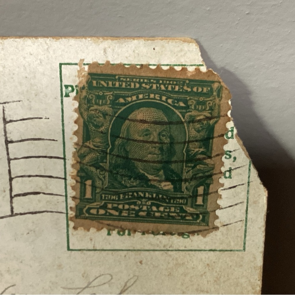 🟢 Antique - Dated 1909 - Post Card - 1 Cent Canceled Stamp - Benjamin Franklin - Picture 6 of 16